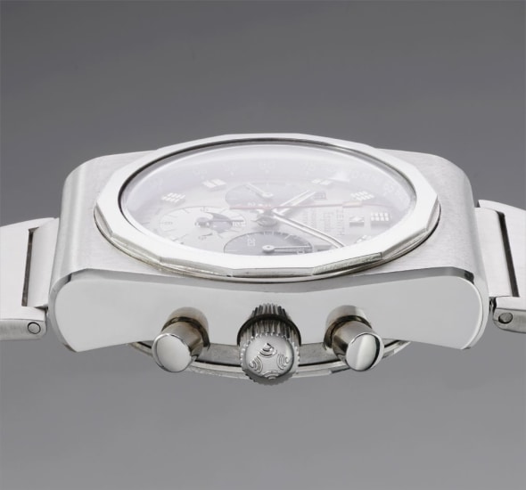 A fine and attractive stainless steel chronograph wristwatch with day, date, month, moonphases and bracelet